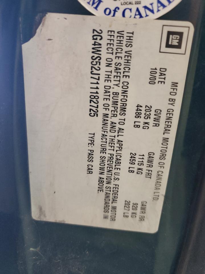 2001 Buick Century Custom VIN: 2G4WS52J711182725 Lot: 61919905