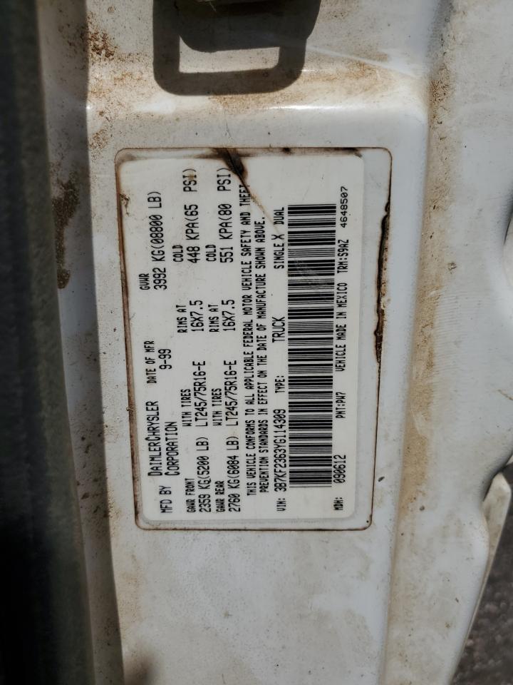 2000 Dodge Ram 2500 VIN: 3B7KF2363YG114309 Lot: 60270975