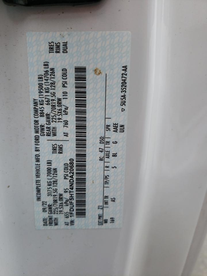2022 Ford F550 Super Duty VIN: 1FDUF5HT4NDA20680 Lot: 59084865