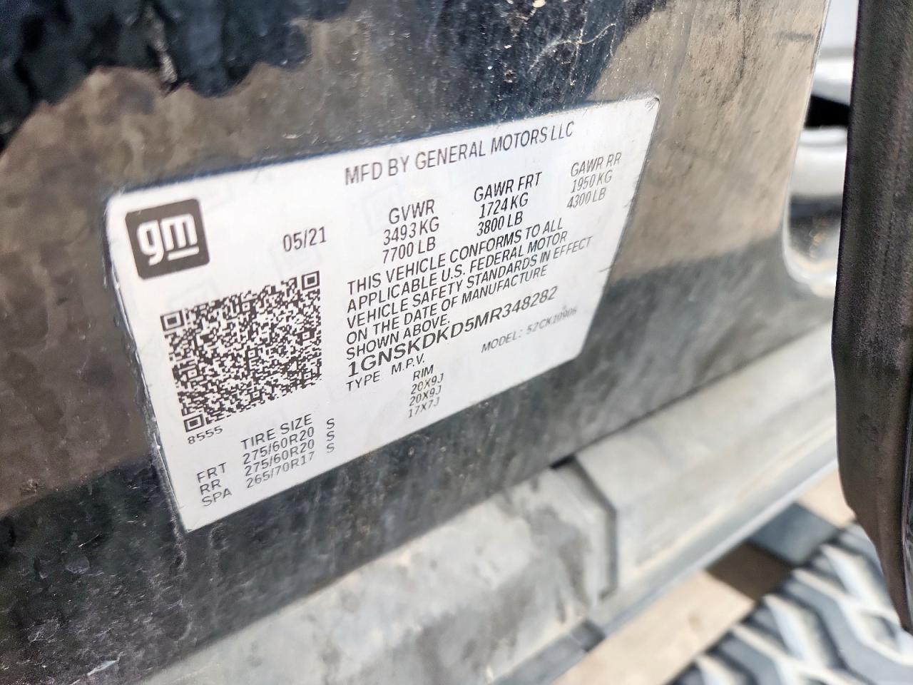 2021 Chevrolet Suburban K1500 Z71 VIN: 1GNSKDKD5MR348282 Lot: 59567225