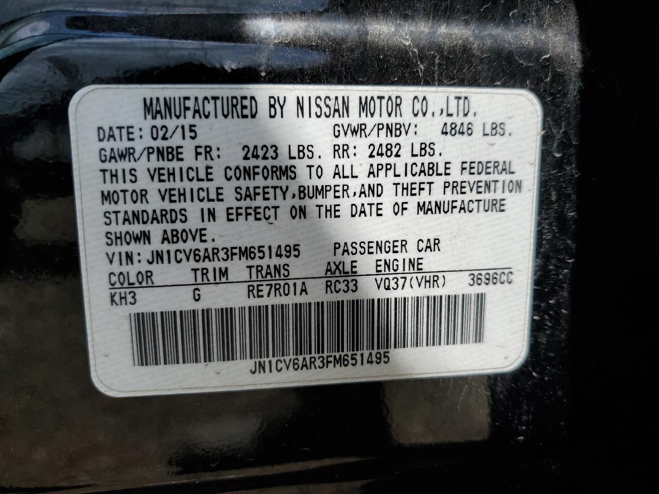 2015 Infiniti Q40 VIN: JN1CV6AR3FM651495 Lot: 62735175