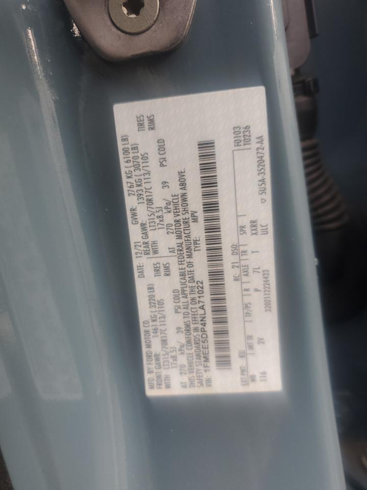 2022 Ford Bronco Base VIN: 1FMEE5DP4NLA71022 Lot: 62538535