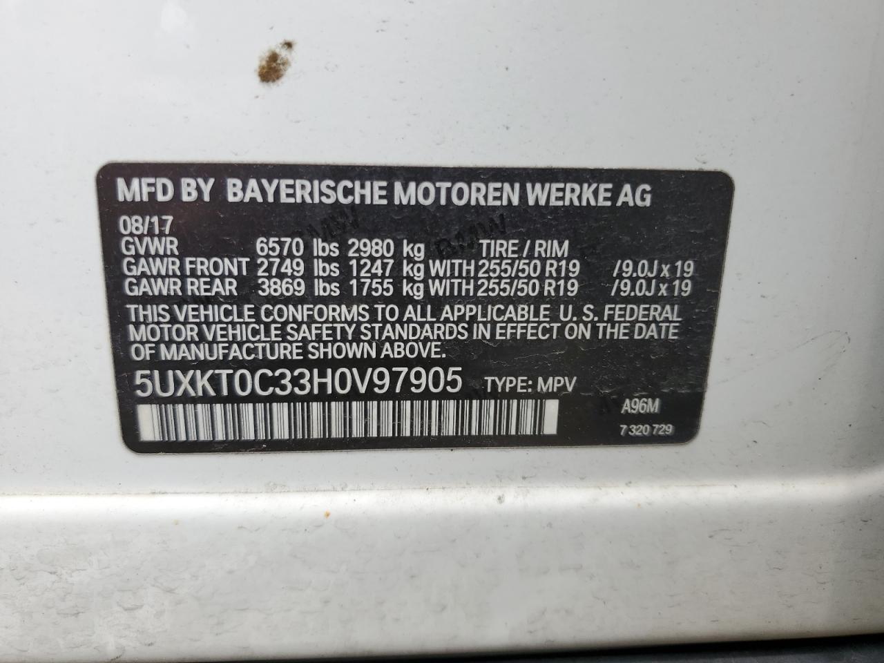 2017 BMW X5 Xdr40E VIN: 5UXKT0C33H0V97905 Lot: 60660895