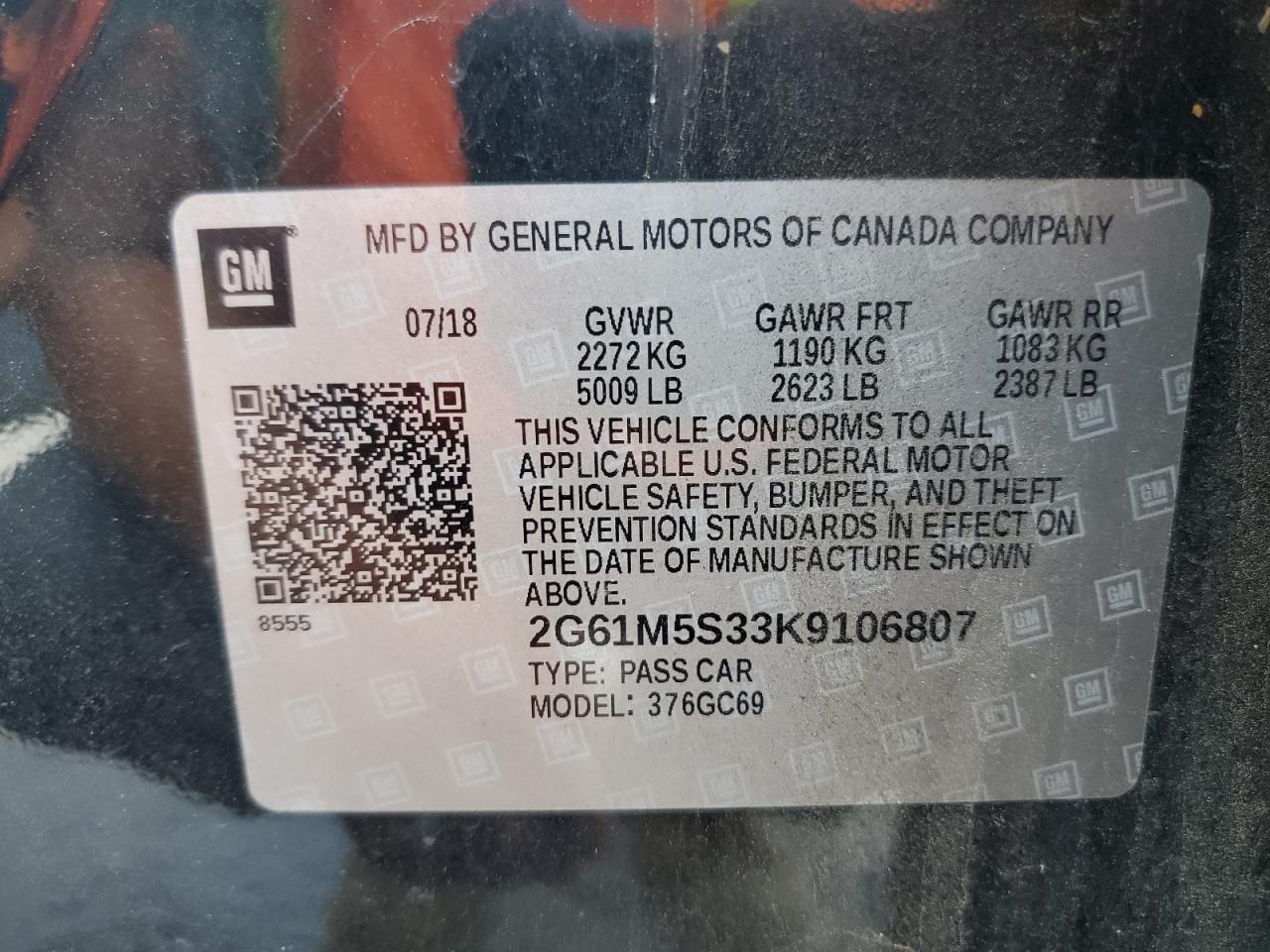 2019 Cadillac Xts Luxury VIN: 2G61M5S33K9106807 Lot: 62910885
