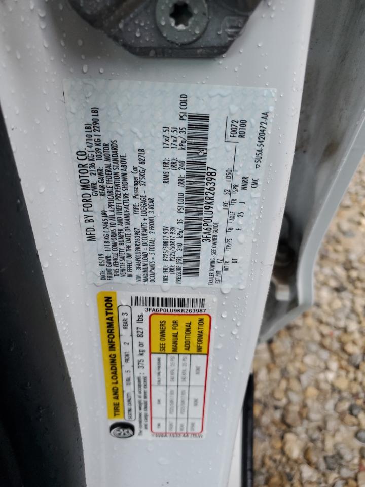 2019 Ford Fusion Se VIN: 3FA6P0LU9KR263987 Lot: 54024145