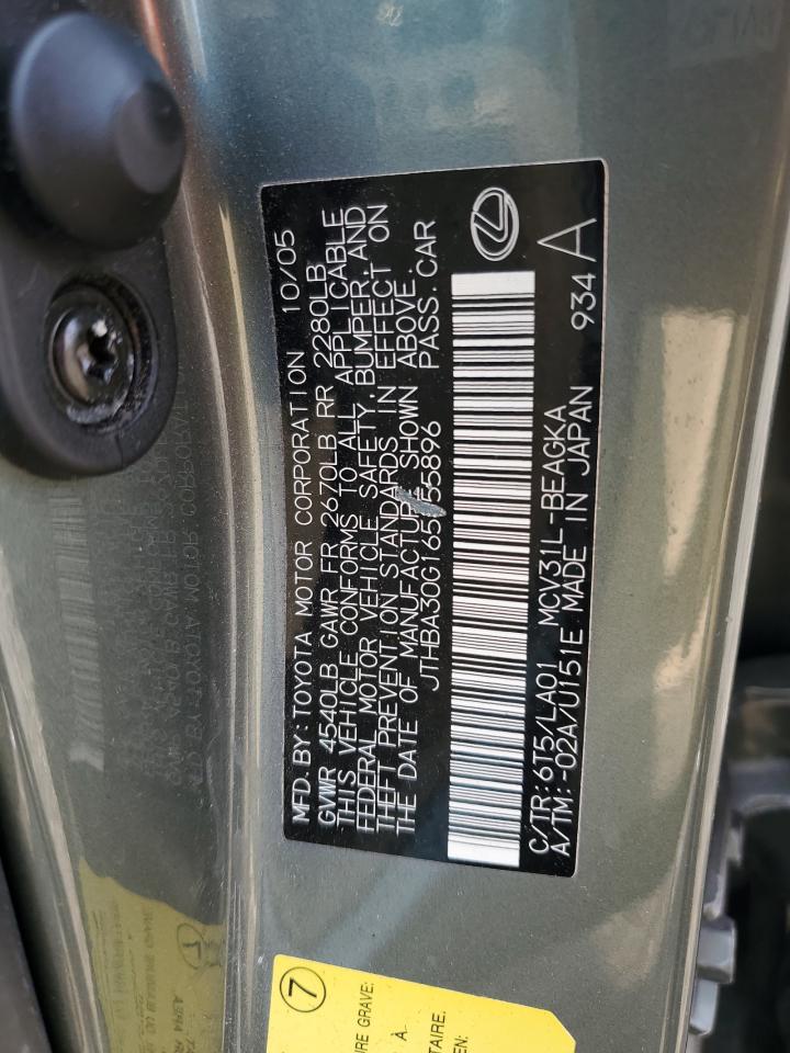 2006 Lexus Es 330 VIN: JTHBA30G165155896 Lot: 59863235