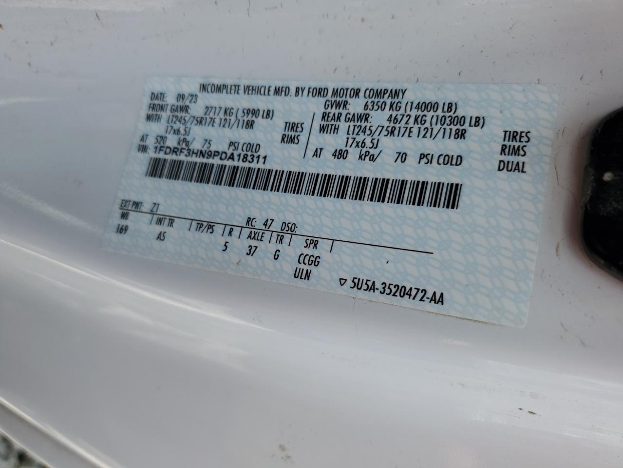 2023 Ford F350 Super Duty VIN: 1FDRF3HN9PDA18311 Lot: 62664645
