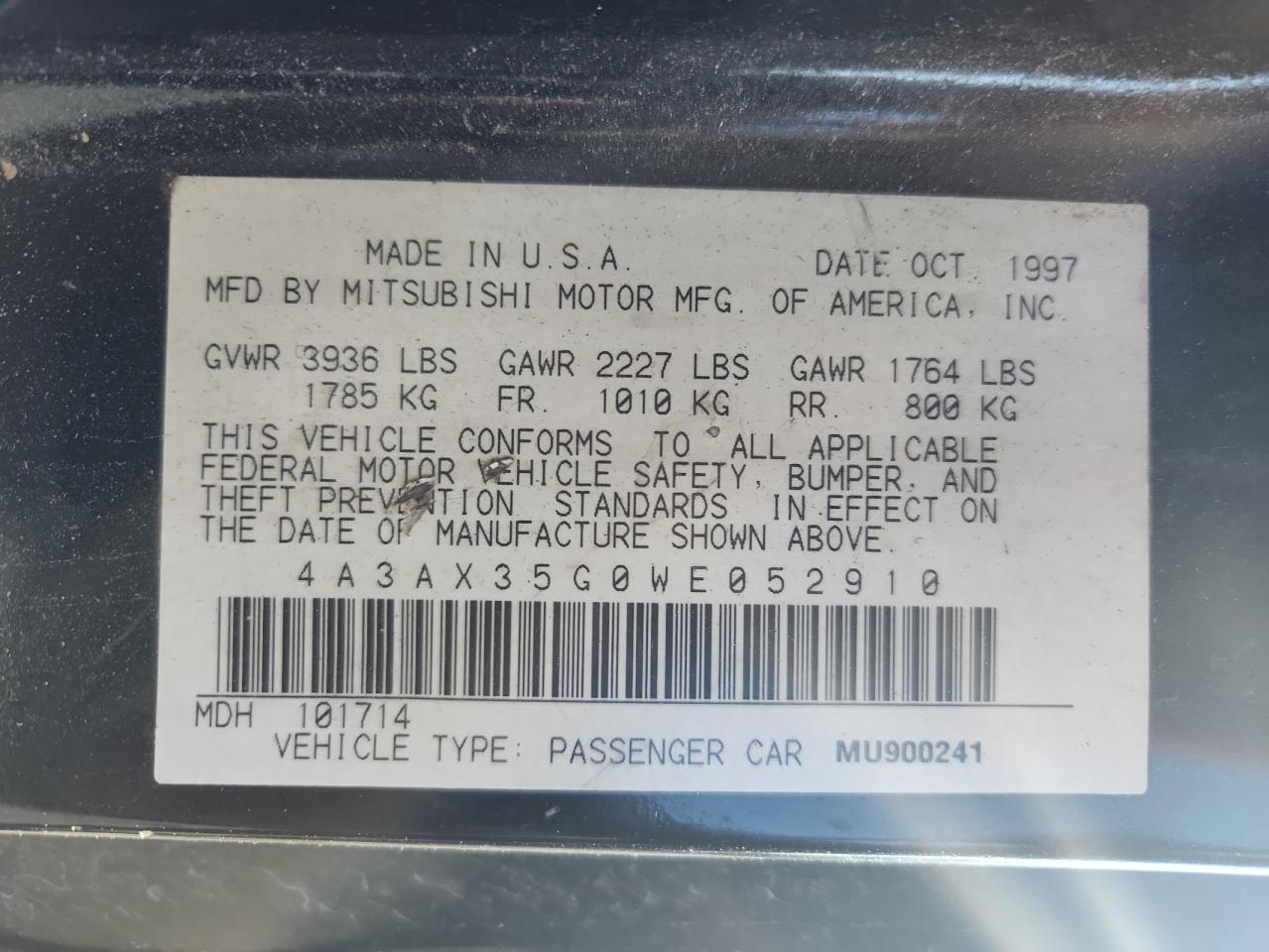 1998 Mitsubishi Eclipse Spyder Gs VIN: 4A3AX35G0WE052910 Lot: 62470345