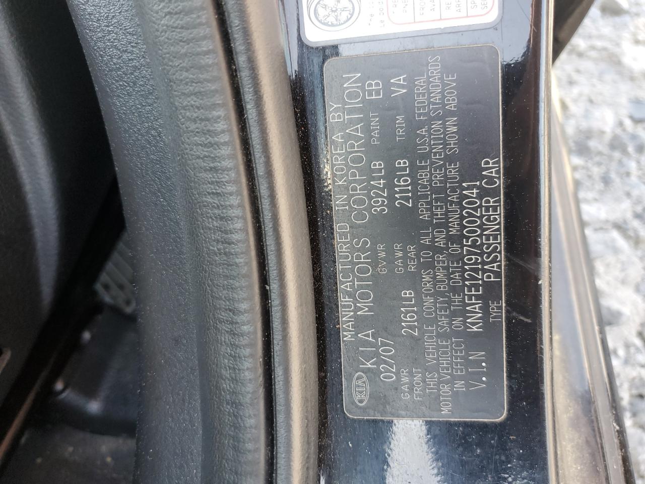 2007 Kia Spectra Ex VIN: KNAFE121975002041 Lot: 61724395