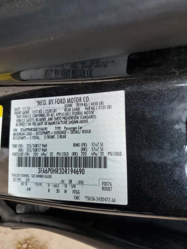 2013 Ford Fusion Se VIN: 3FA6P0HR3DR194690 Lot: 62481865