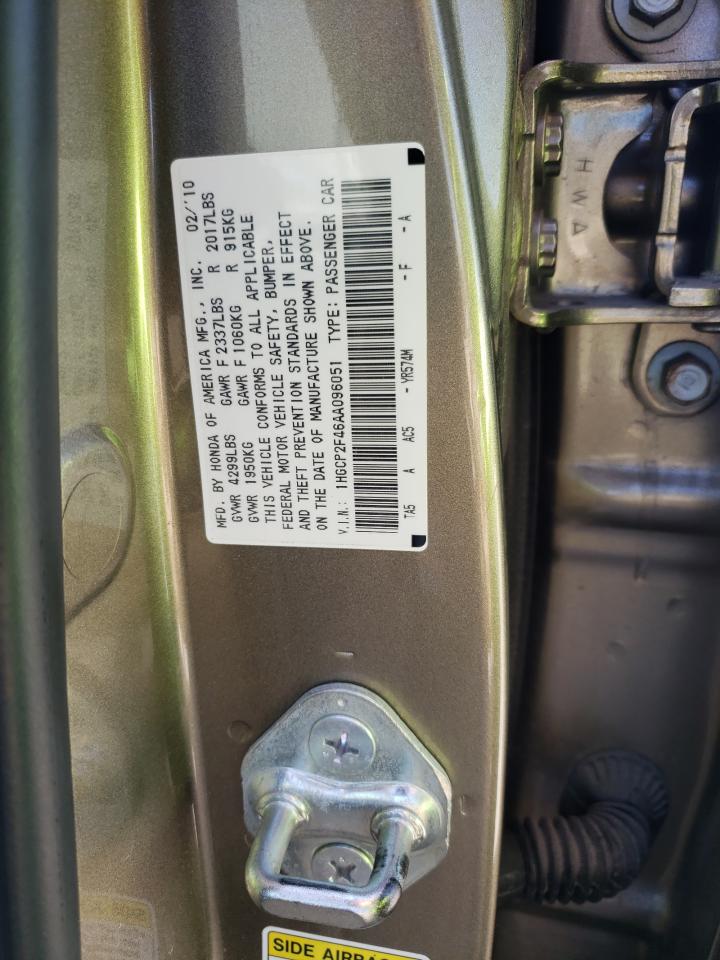 2010 Honda Accord Lxp VIN: 1HGCP2F46AA096051 Lot: 61869805
