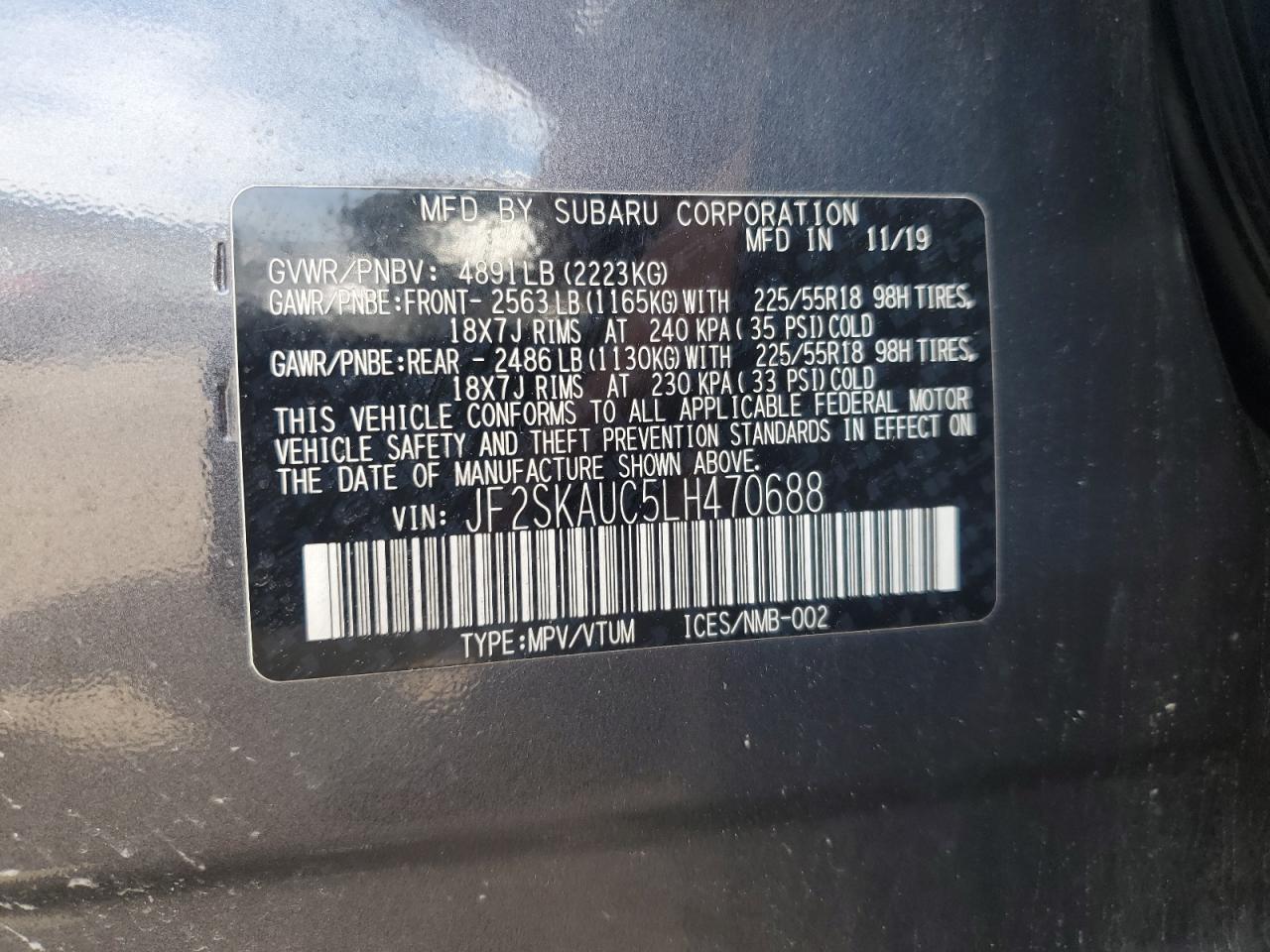 2020 Subaru Forester Limited VIN: JF2SKAUC5LH470688 Lot: 62675675