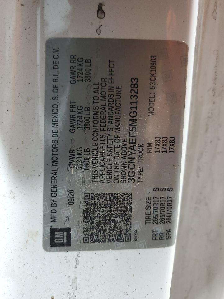 2021 Chevrolet Silverado K1500 VIN: 3GCNYAEF5MG113283 Lot: 62372125