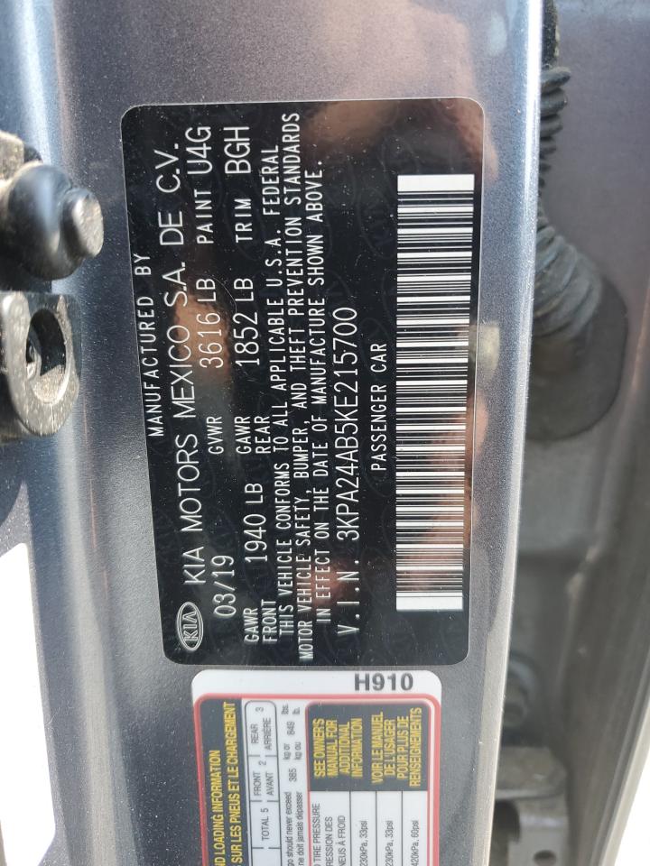 2019 Kia Rio S VIN: 3KPA24AB5KE215700 Lot: 61982575