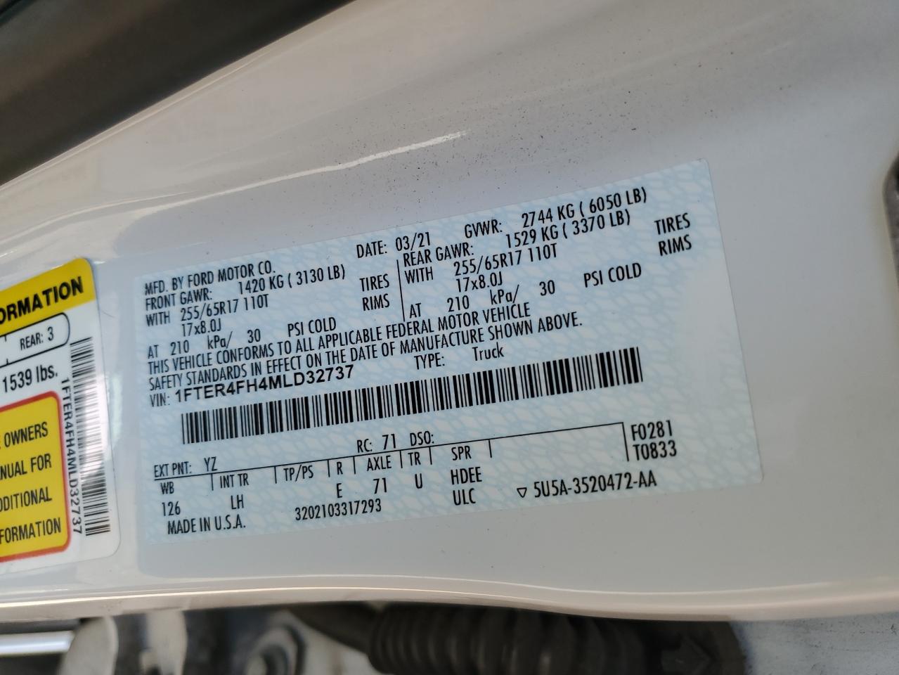 2021 Ford Ranger Xl VIN: 1FTER4FH4MLD32737 Lot: 63028095