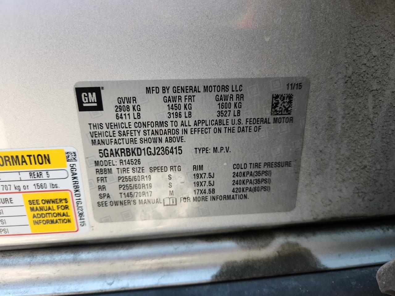 2016 Buick Enclave VIN: 5GAKRBKD1GJ236415 Lot: 66710135