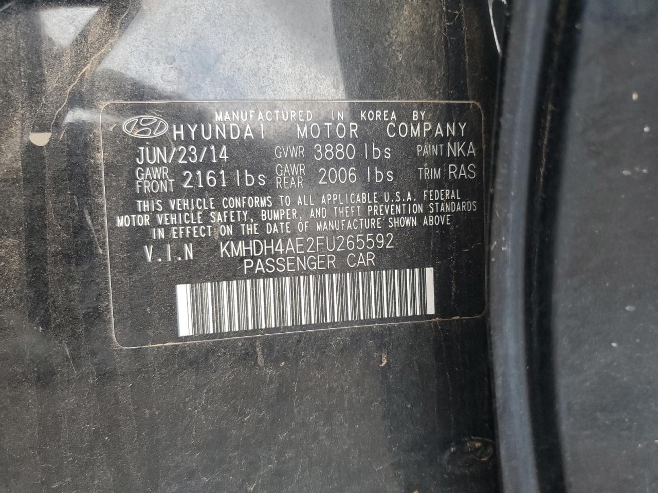 2015 Hyundai Elantra Se VIN: KMHDH4AE2FU265592 Lot: 62754665
