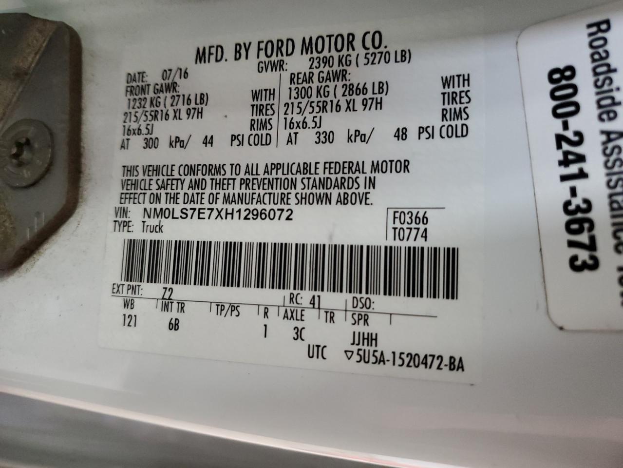 FORD TRANSIT 2017 VIN NM0LS7E7XH1296072 фото 14