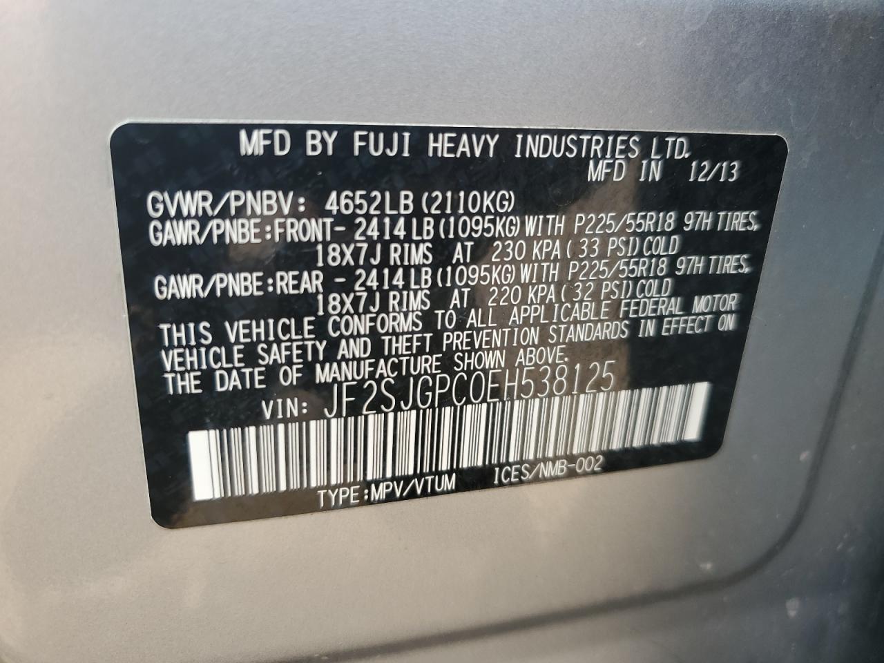2014 Subaru Forester 2.0Xt Touring VIN: JF2SJGPC0EH538125 Lot: 62539955