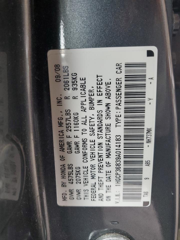 2009 Honda Accord Exl VIN: 1HGCP36839A014183 Lot: 59552835
