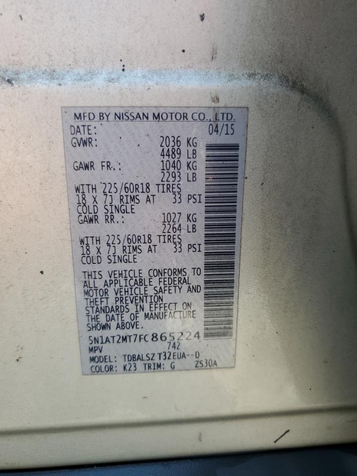 NISSAN ROGUE 2015 VIN 5N1AT2MT7FC865224 фото 13