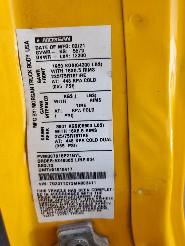 2021 GMC Savana Cutaway G3500 VIN: 7GZ37TC73MN003411 Lot: 56488845