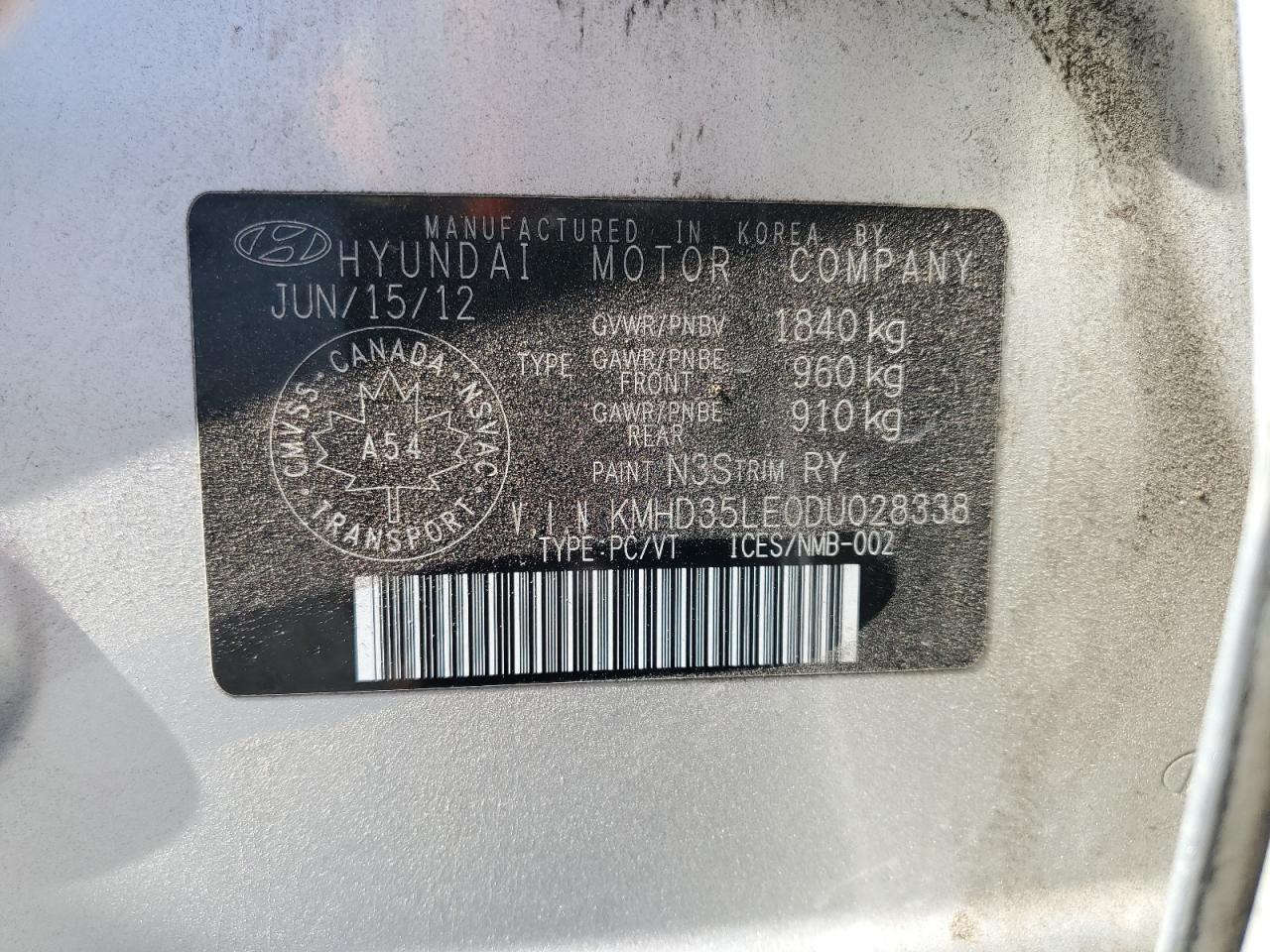 2013 Hyundai Elantra Gt VIN: KMHD35LE0DU028338 Lot: 62924515