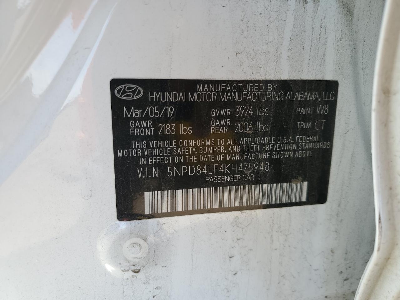 2019 Hyundai Elantra Sel VIN: 5NPD84LF4KH475948 Lot: 61655855