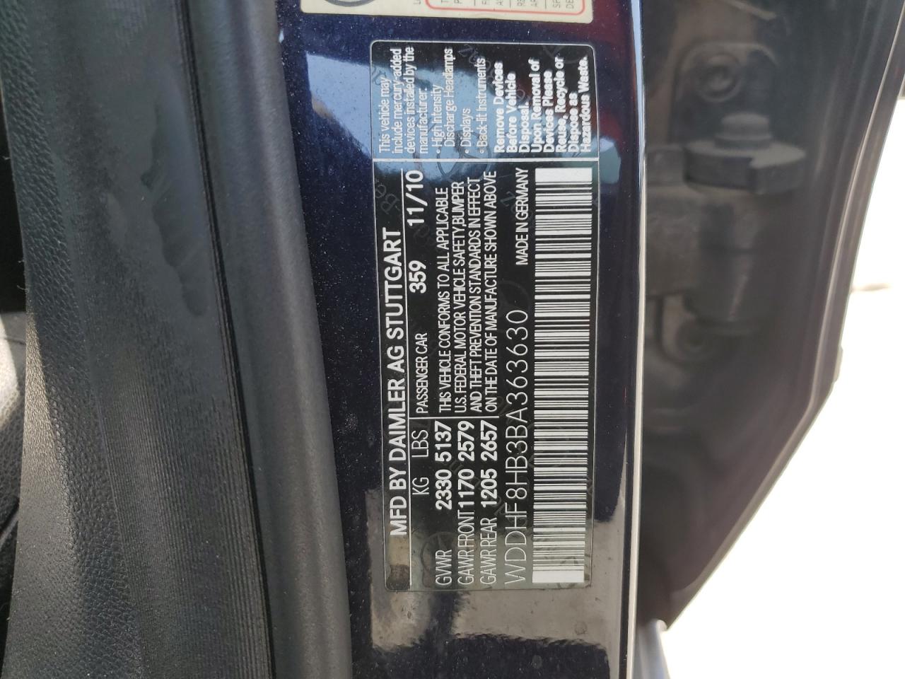 2011 Mercedes-Benz E 350 4Matic VIN: WDDHF8HB3BA363630 Lot: 60692065