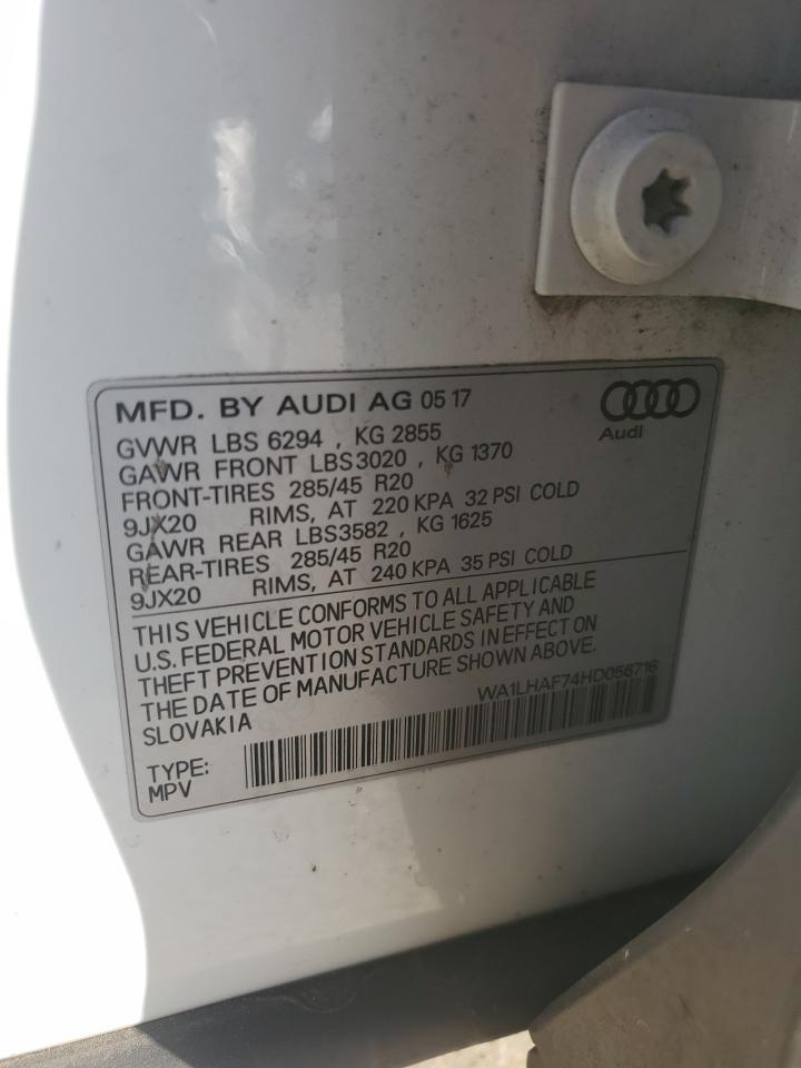 2017 Audi Q7 Premium Plus VIN: WA1LHAF74HD056716 Lot: 62904665