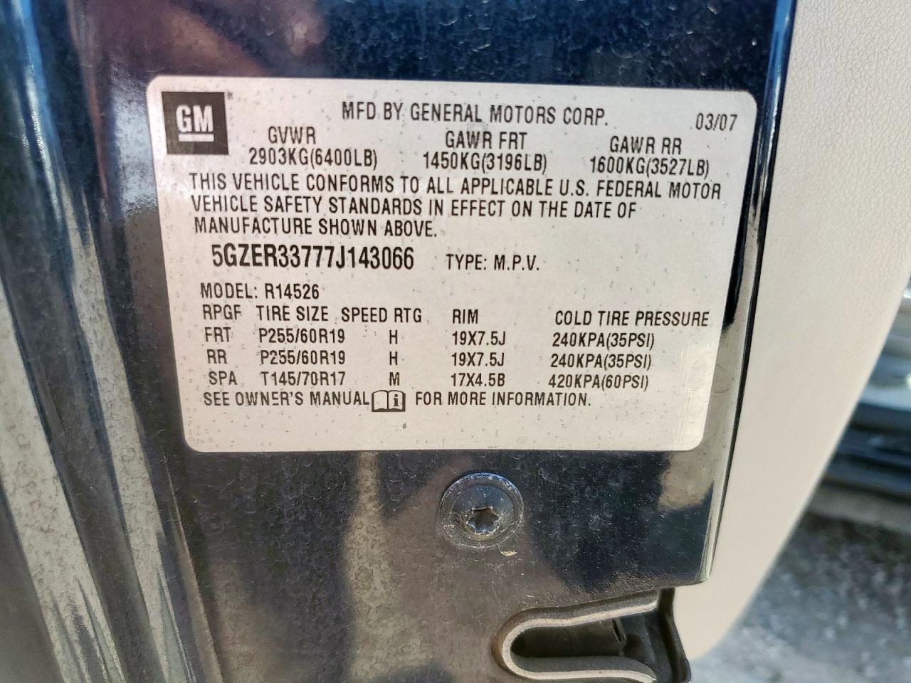 2007 Saturn Outlook Special VIN: 5GZER33777J143066 Lot: 61605315