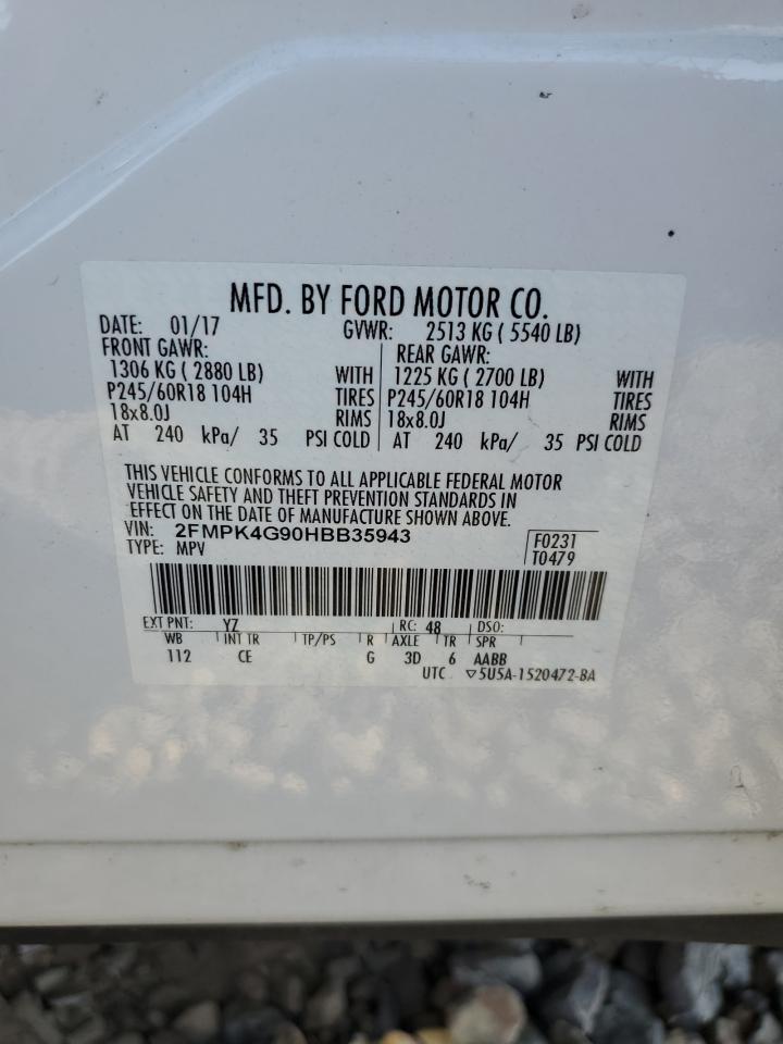 2017 Ford Edge Se VIN: 2FMPK4G90HBB35943 Lot: 62221725