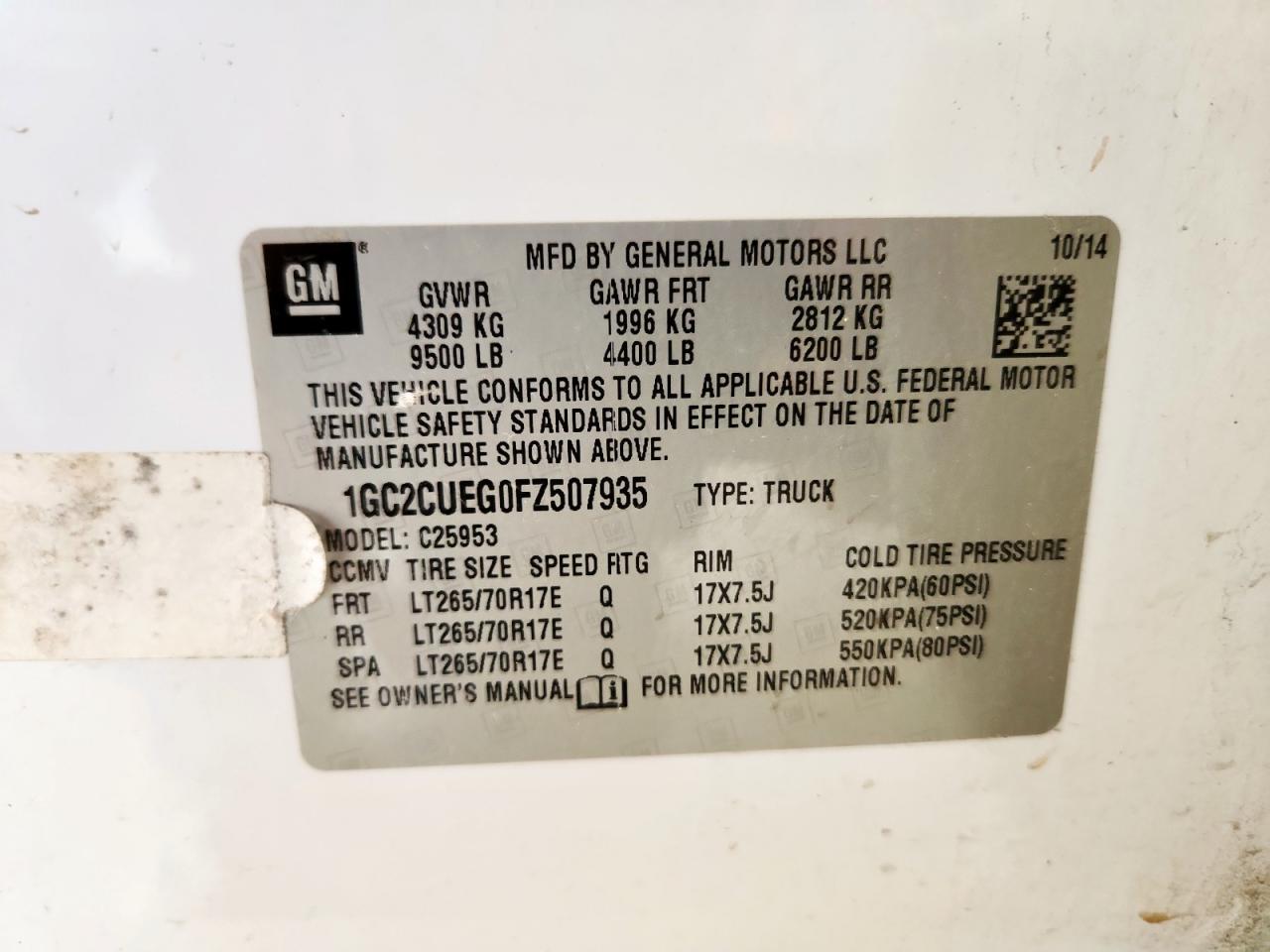 2015 Chevrolet Silverado C2500 Heavy Duty VIN: 1GC2CUEG0FZ507935 Lot: 62722425