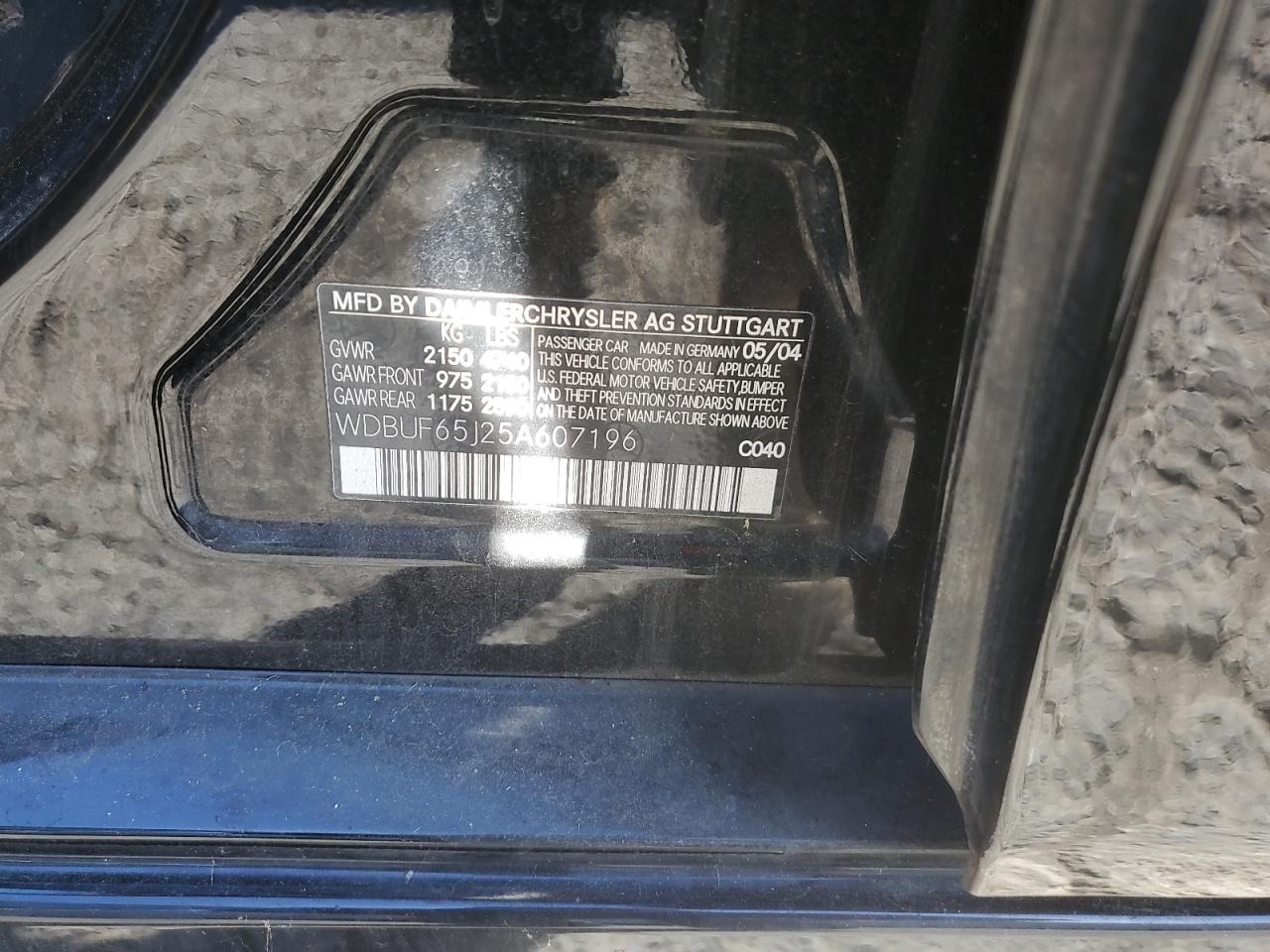 2005 Mercedes-Benz E 320 VIN: WDBUF65J25A607196 Lot: 59167745