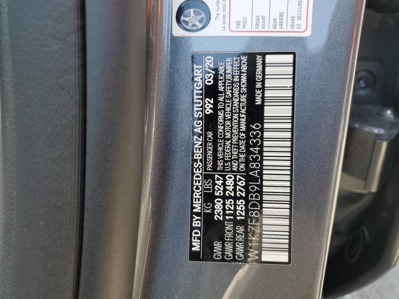 2020 Mercedes-Benz E 350 VIN: W1KZF8DB9LA834336 Lot: 61012475