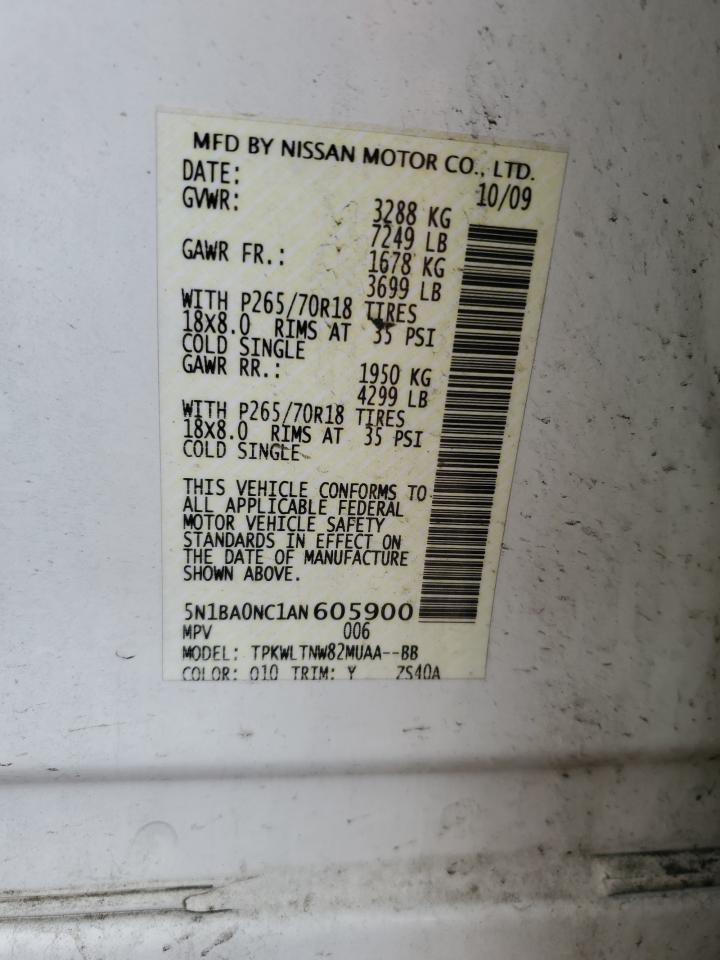 2010 Nissan Armada Se VIN: 5N1BA0NC1AN605900 Lot: 60964325