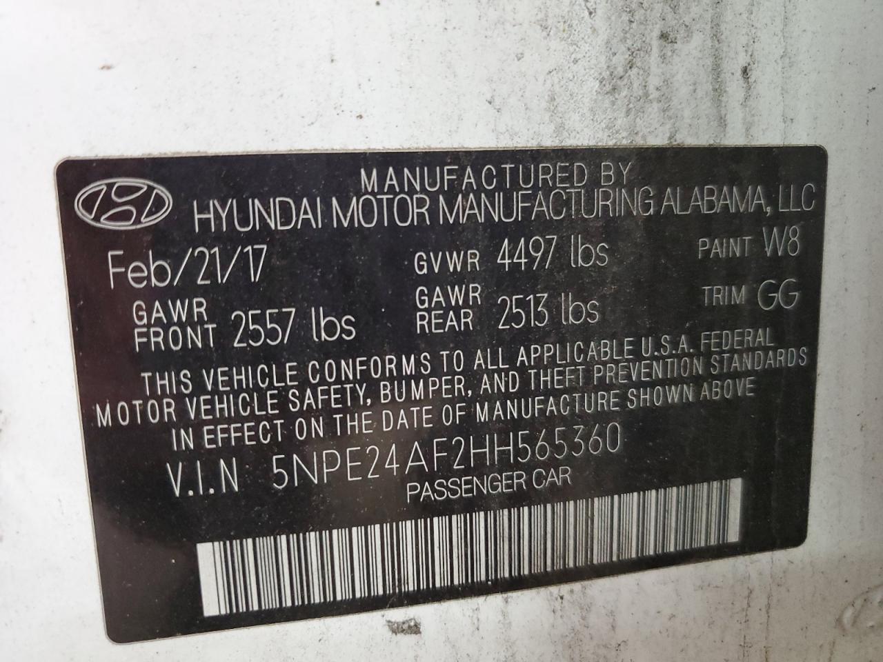 HYUNDAI SONATA 2017 VIN 5NPE24AF2HH565360 zdjęcie 12
