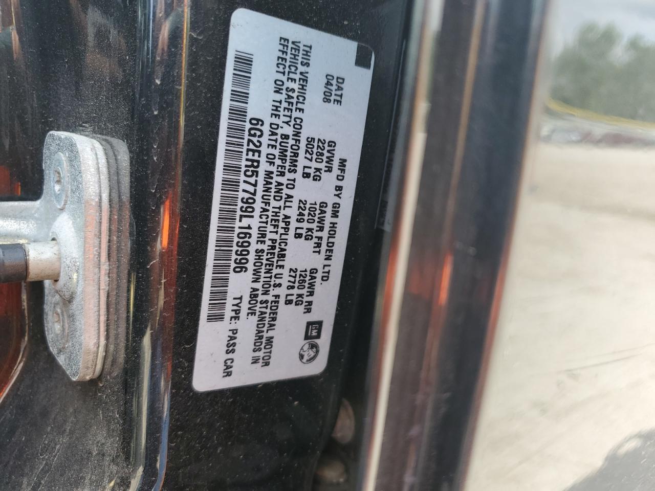 2009 Pontiac G8 VIN: 6G2ER57799L169996 Lot: 61366865