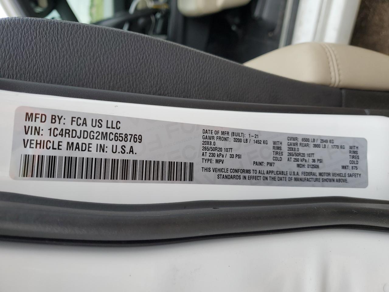 2021 Dodge Durango Gt VIN: 1C4RDJDG2MC658769 Lot: 62414865