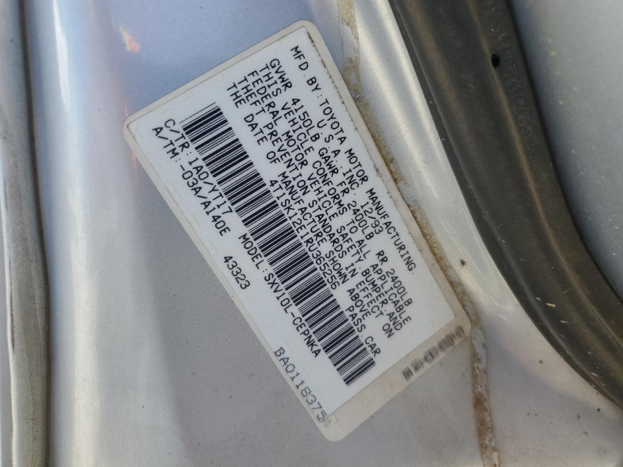1994 Toyota Camry Le VIN: 4T1SK12E1RU365256 Lot: 61984705