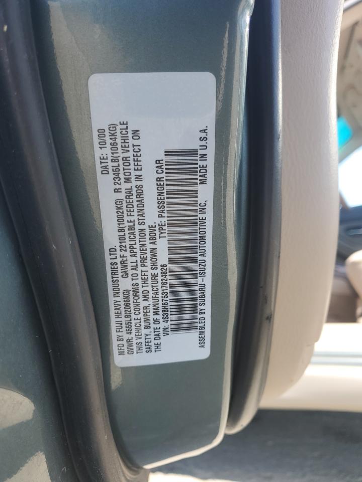 2001 Subaru Legacy Outback Awp VIN: 4S3BH675317624826 Lot: 59959185