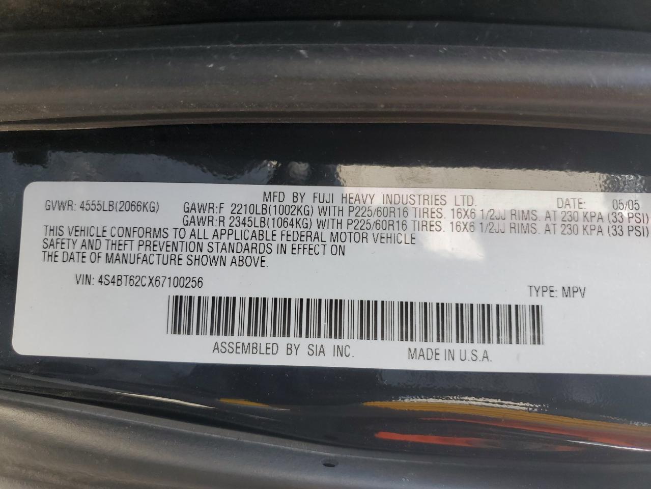 2006 Subaru Baja Sport VIN: 4S4BT62CX67100256 Lot: 62735425