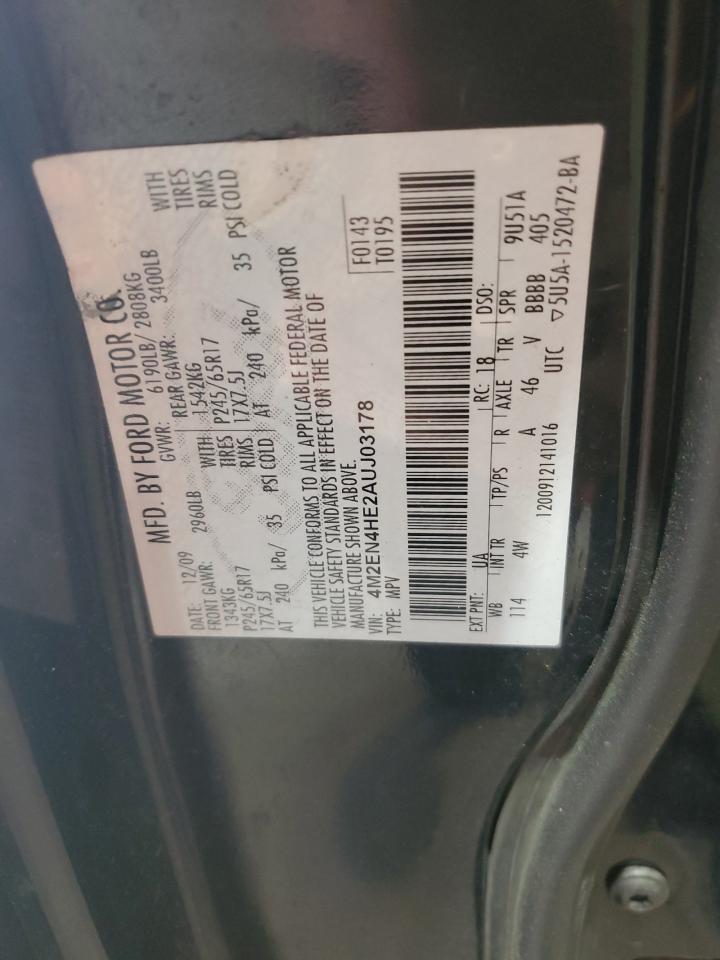 2010 Mercury Mountaineer Luxury VIN: 4M2EN4HE2AUJ03178 Lot: 61929335