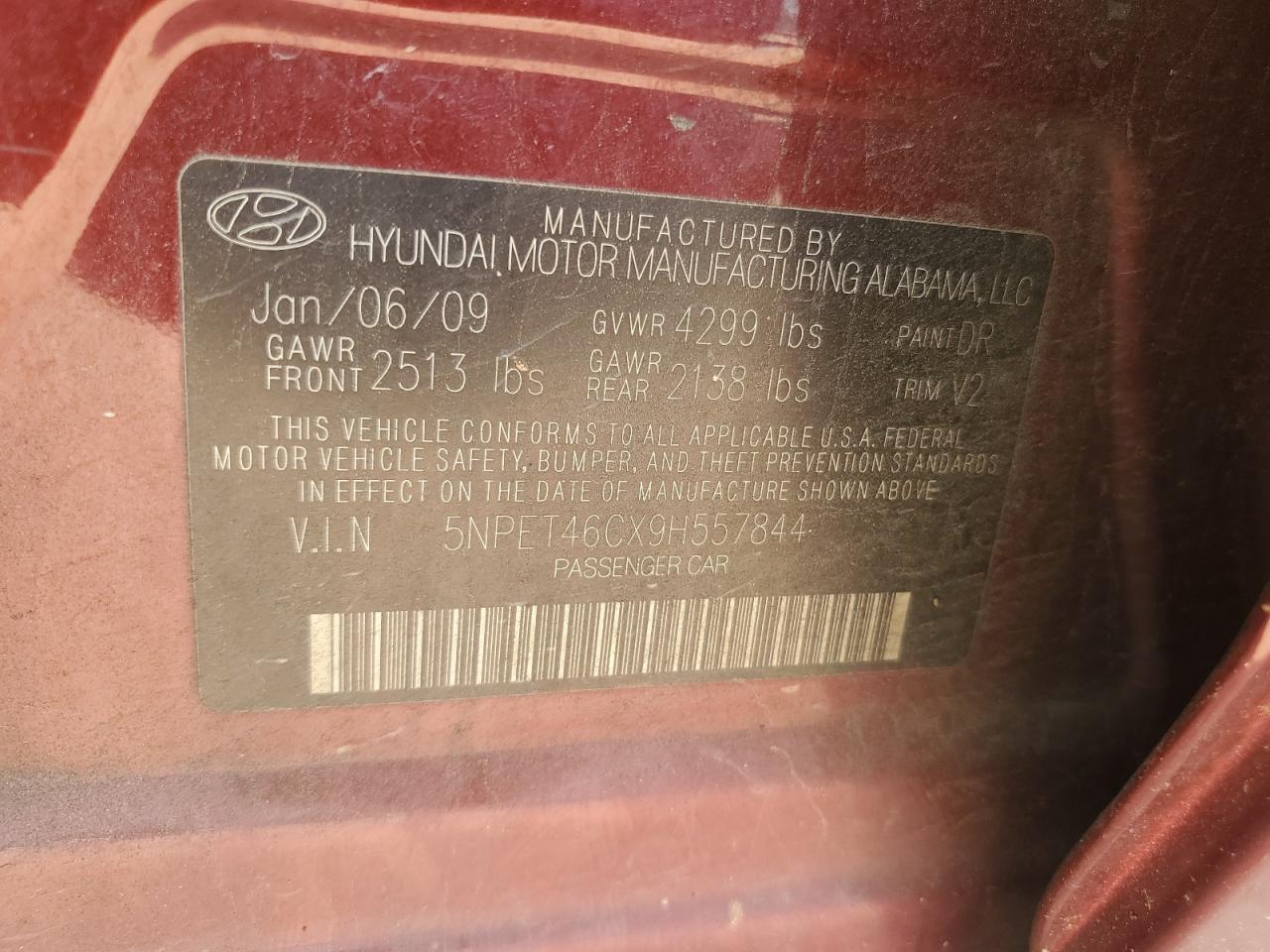 2009 Hyundai Sonata Gls VIN: 5NPET46CX9H557844 Lot: 62334715