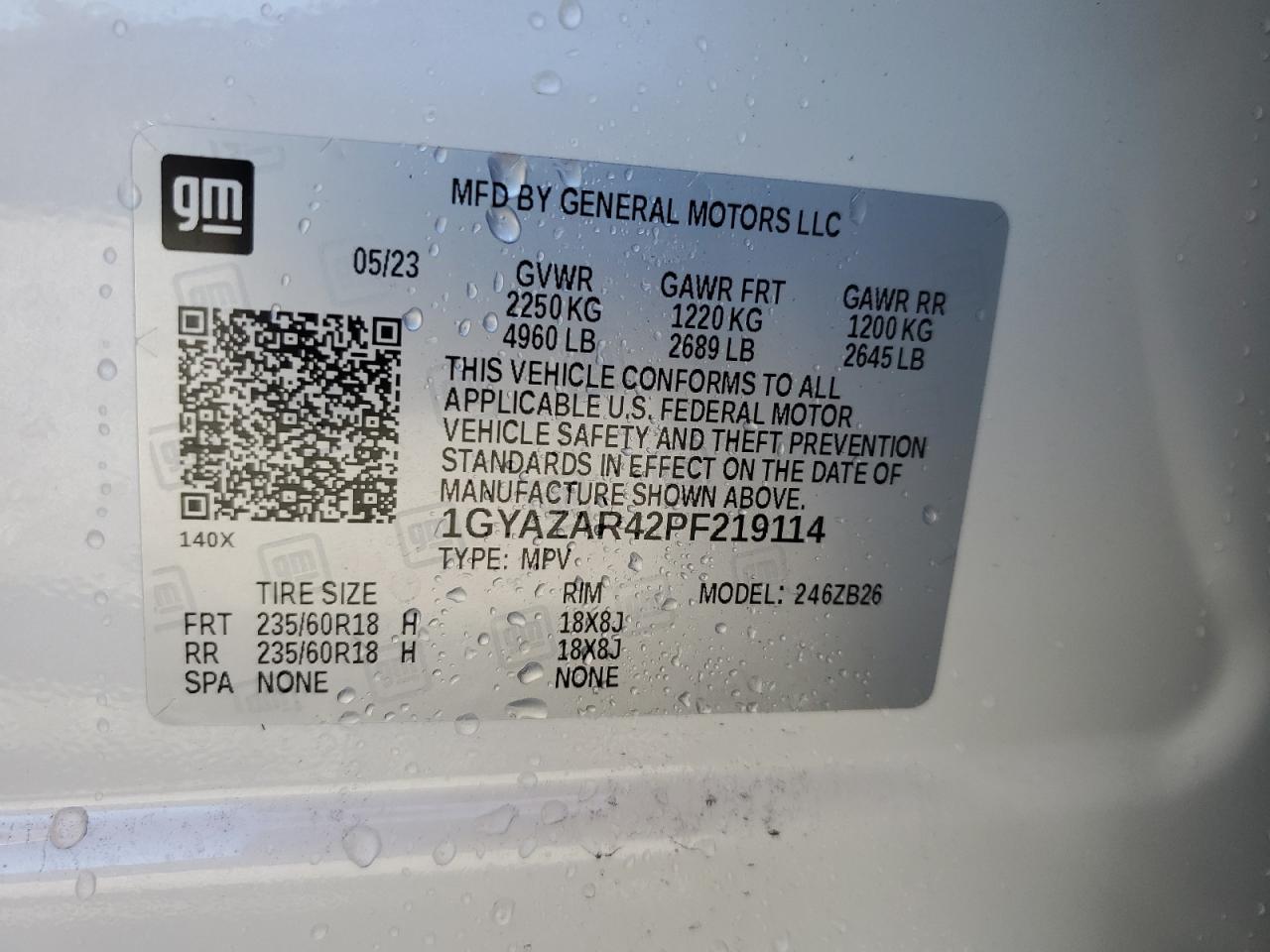 2023 Cadillac Xt4 Luxury VIN: 1GYAZAR42PF219114 Lot: 61830125