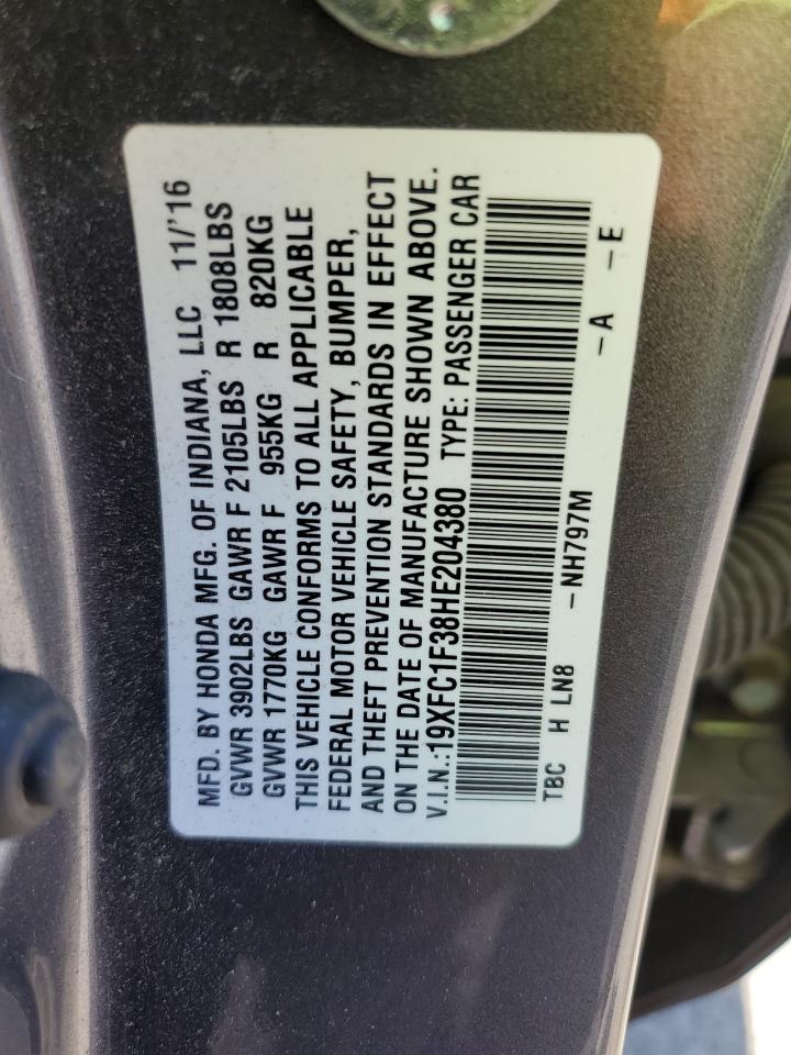 2017 Honda Civic Ex VIN: 19XFC1F38HE204380 Lot: 62096545