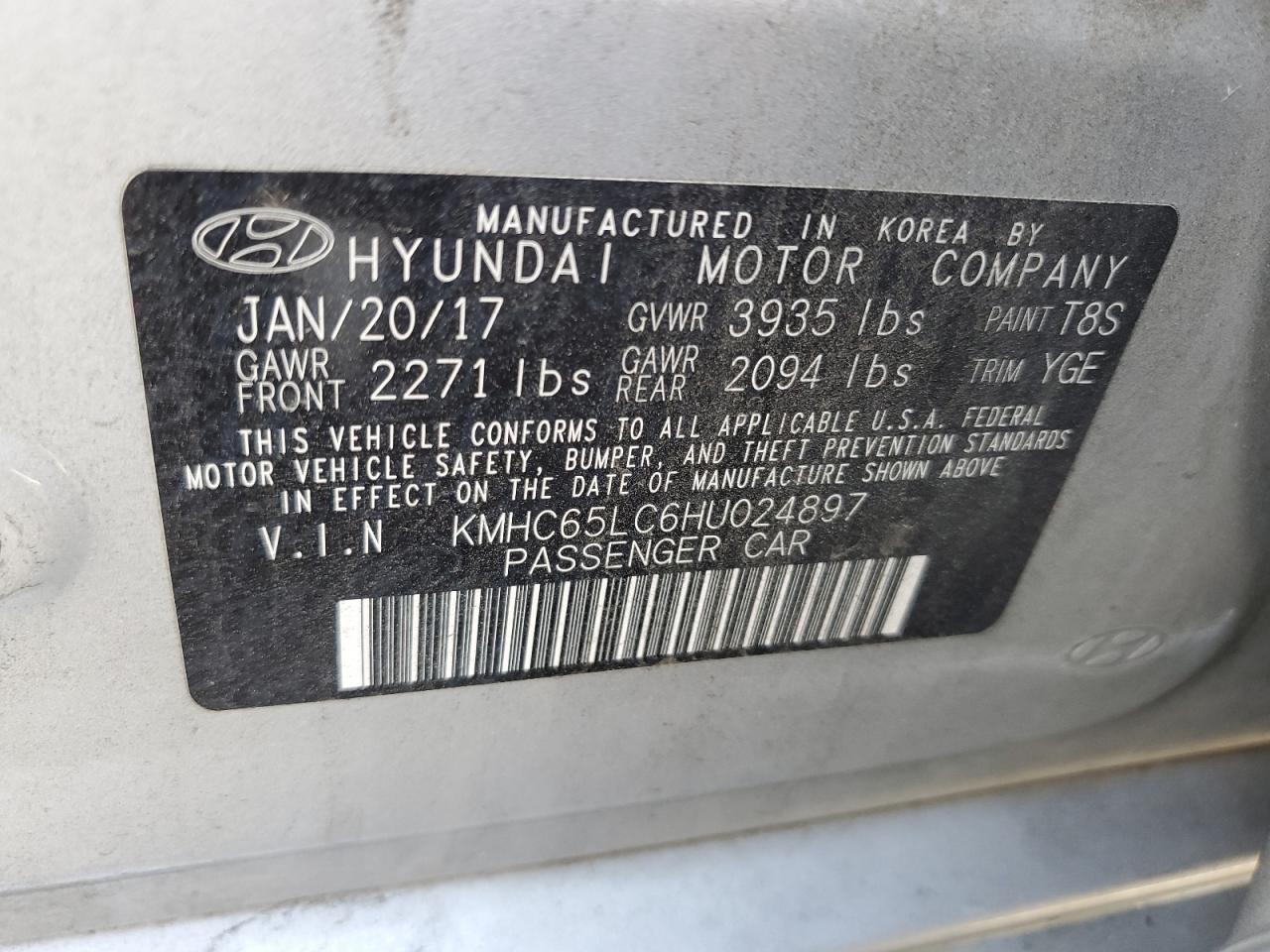 2017 Hyundai Ioniq Blue VIN: KMHC65LC6HU024897 Lot: 61537655