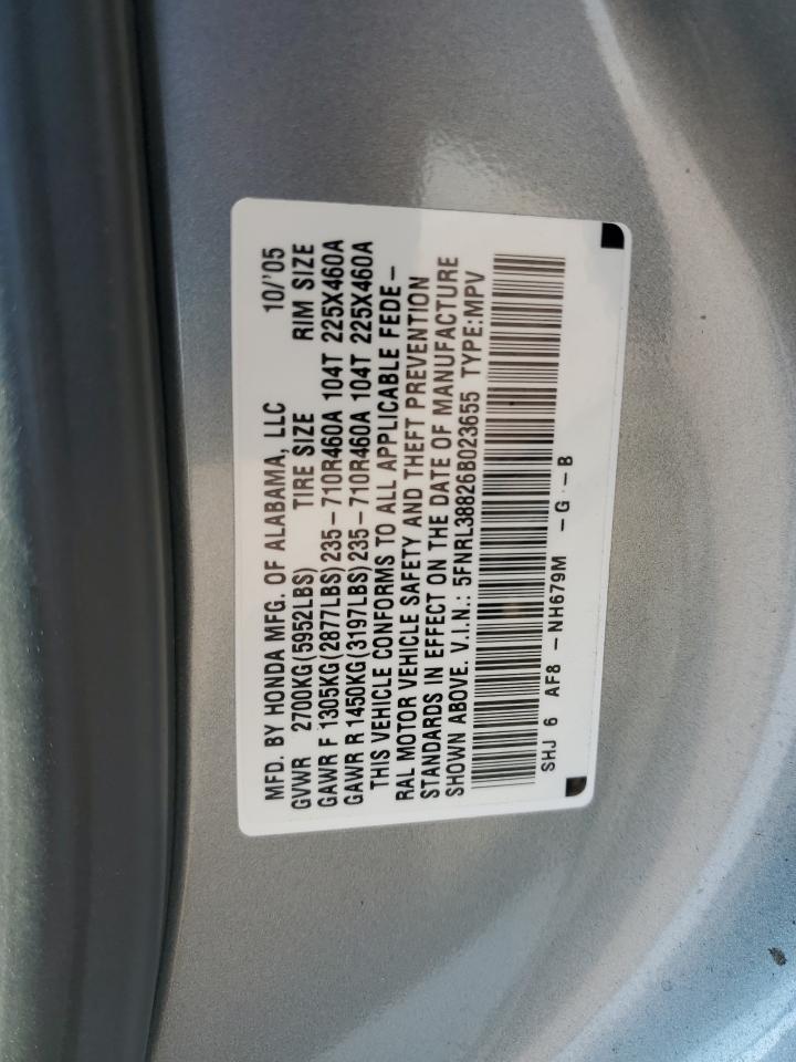 2006 Honda Odyssey Touring VIN: 5FNRL38826B023655 Lot: 60501425