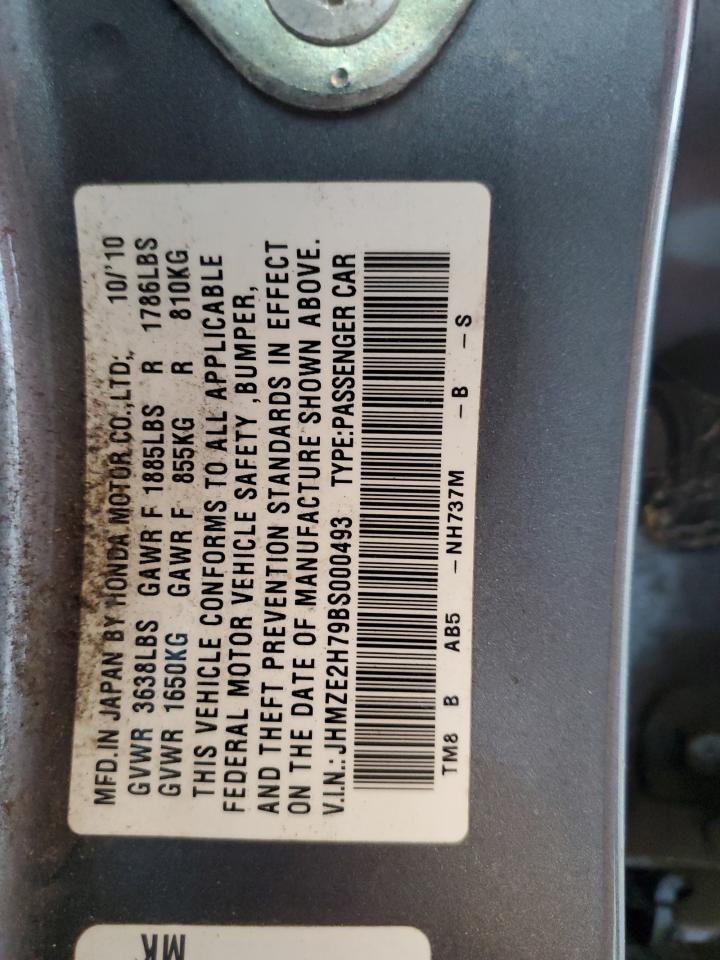 2011 Honda Insight Ex VIN: JHMZE2H79BS000493 Lot: 63118495