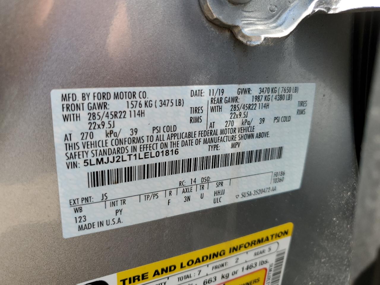 2020 Lincoln Navigator Reserve VIN: 5LMJJ2LT1LEL01816 Lot: 61955195